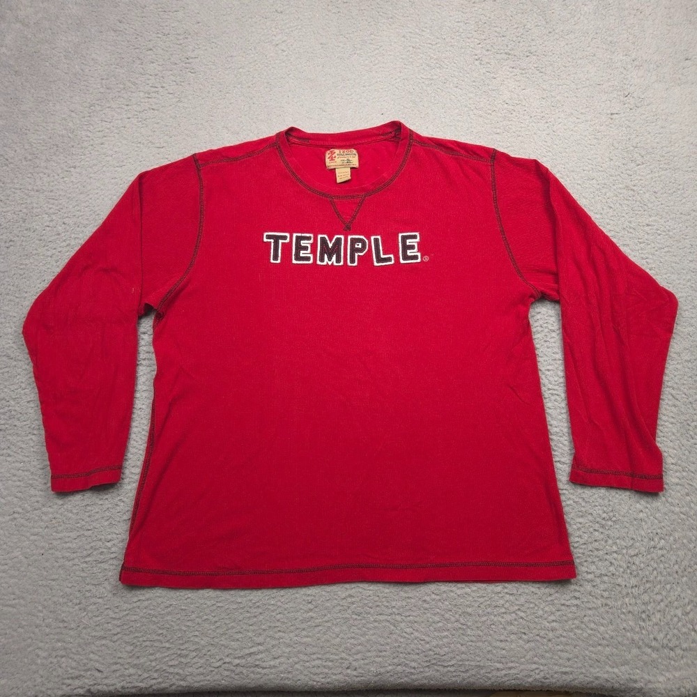 IZOD Collegiate Temple Owls Thermal Shirt Men XL Waffle Knit Red NCAA